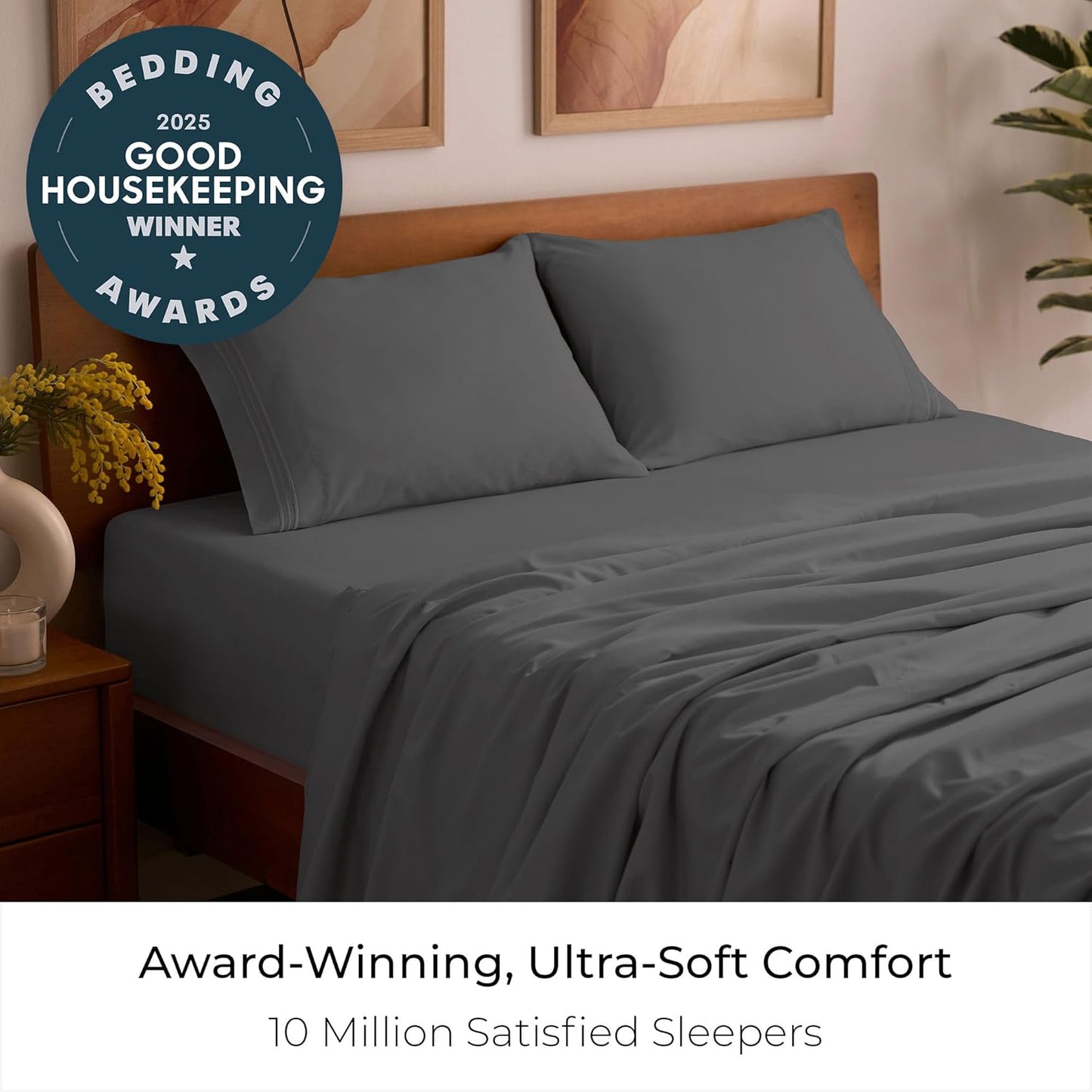 Mellanni Full Sheets Set - 4 PC Hotel Luxury Bedding | Extra Soft, Cooling, Wrinkle-Resistant (Gray)
