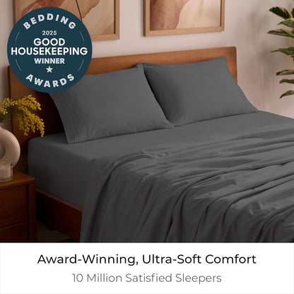 Mellanni Full Sheets Set - 4 PC Hotel Luxury Bedding | Extra Soft, Cooling, Wrinkle-Resistant (Gray)
