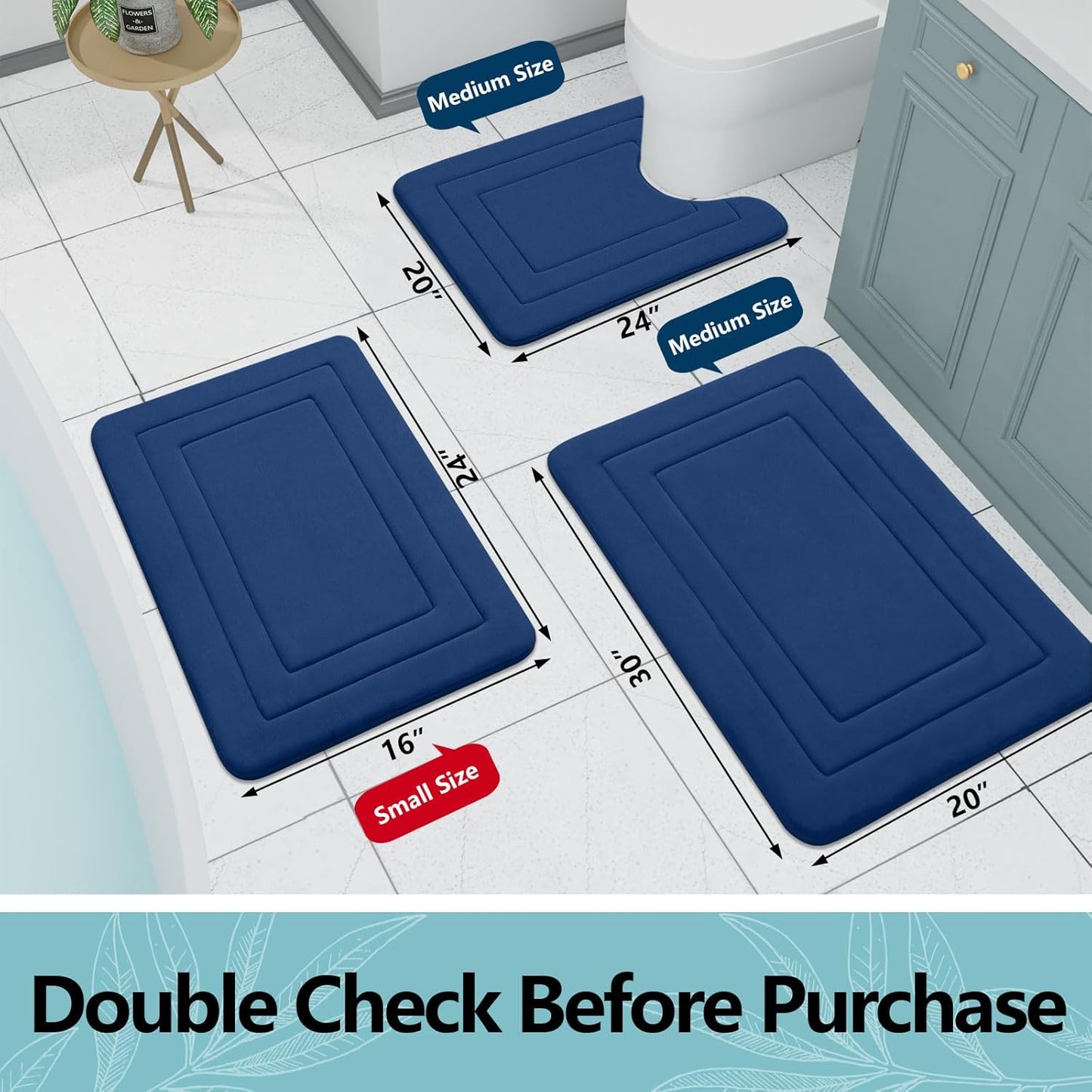 Arotive Memory Foam Bathroom Rug Mat 24x16, Ultra Soft and Absorbent Bath Mat, Comfortable Carpet for Bathroom Floor,