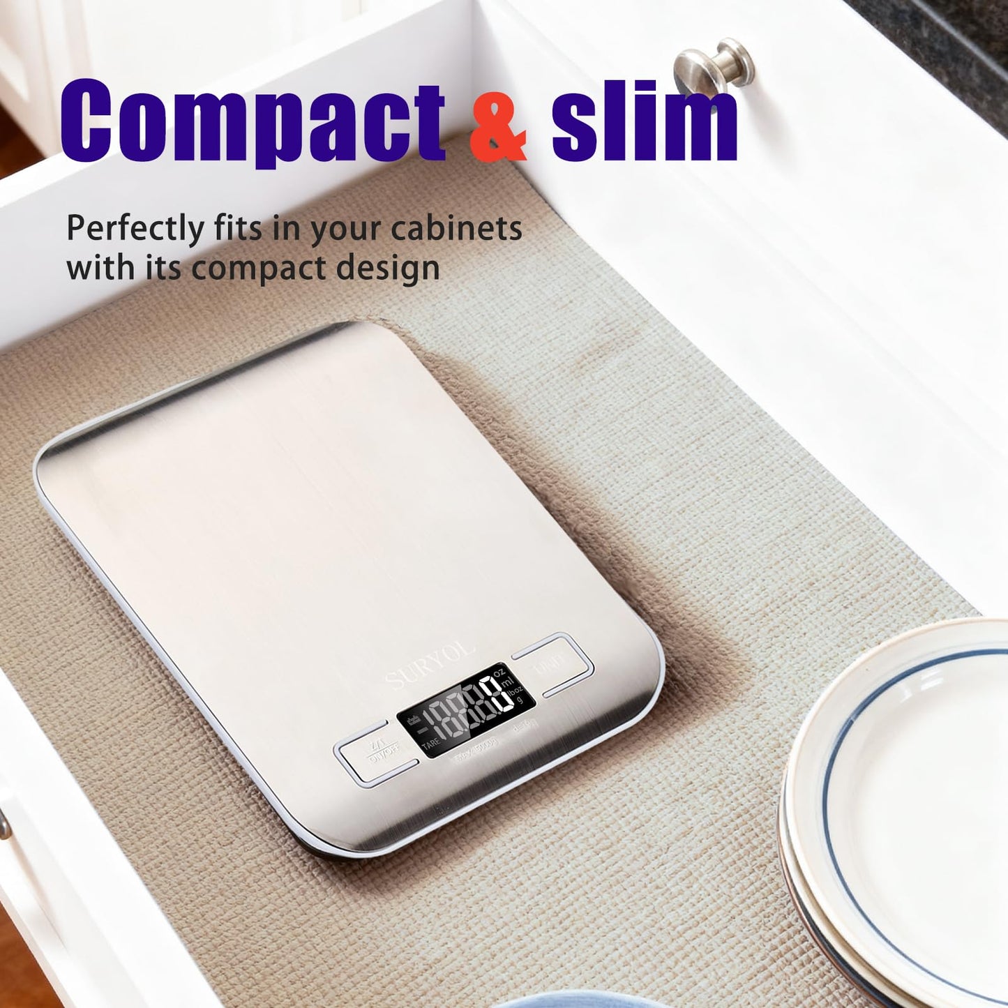 SURYOL Food Kitchen Scale High-Precision Digital Scale Accurate Weighing for Baking & Cooking Enthusiasts (Silvery & Black)
