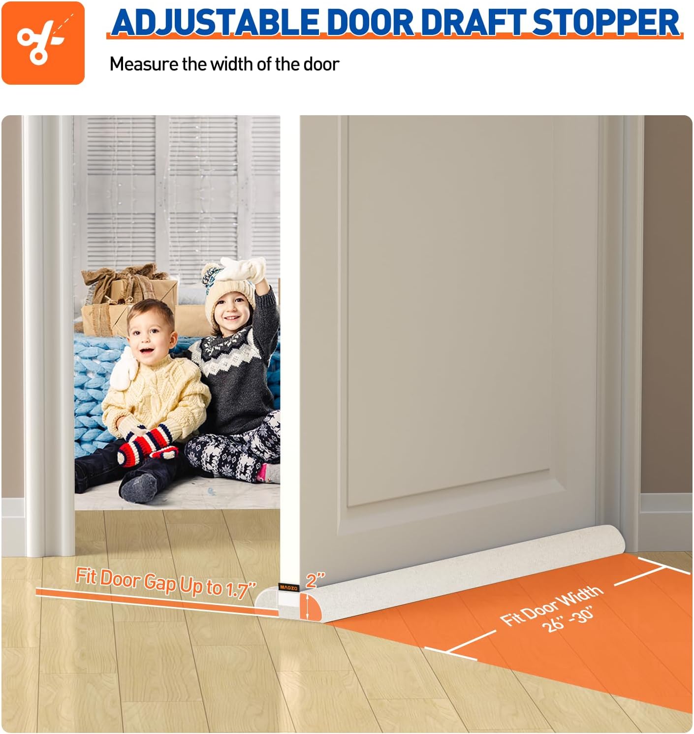 30 Inch 26'' 30'' 1.7", MAGZO Door Draft Stopper, Adjustable Under Door Gap Filler, Fits - Bottom Widths, Seals Gaps up