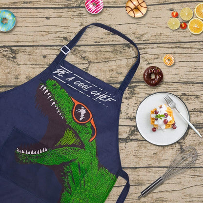 MHJY Kids Apron and Chef Hat for Boys, Adjustable Dinosaur Child Aprons with Pockets for Cooking Baking Painting 3-12