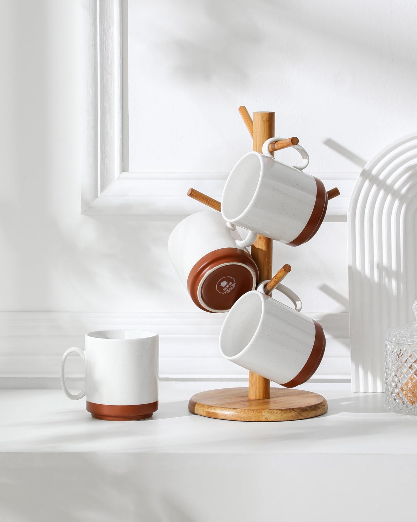 MALACASA 12oz Ceramic Coffee Mugs Set of 4, Stackable Coffee Cups with Straight-Sided Design, Mugs for Coffee, Latte, Tea, Hot Chocolate, Cappuccino and Cocoa, Microwave & Dishwasher Safe, Khaki White