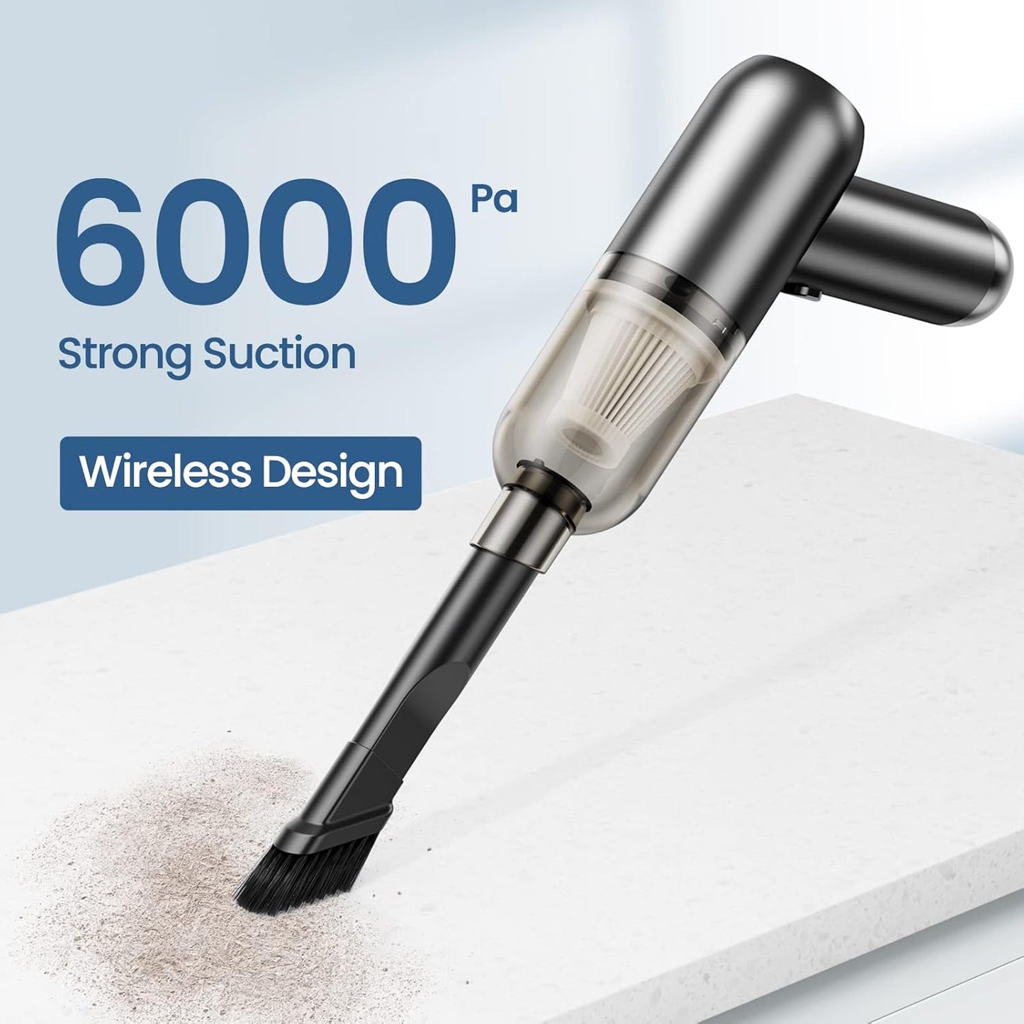 Small Handheld Wireless Vacuum with 6000 Pa High Power Suction, Portable Car Detailing Vacuum with Multi-nozzles