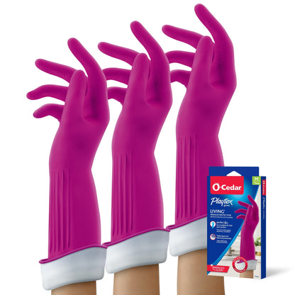 PLAYTEX Living Drip-Catch Cuff Reusable Rubber Gloves for Household Cleaning – Medium Size, 3-Pack