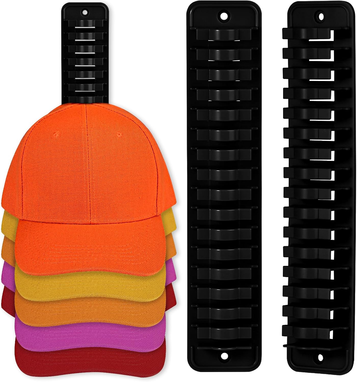Hat Racks for Wall, 2pcs Cap Organizer Holds Up To 32 Caps, Sticky or Drilling Use, Hat Storage for Closet, Office