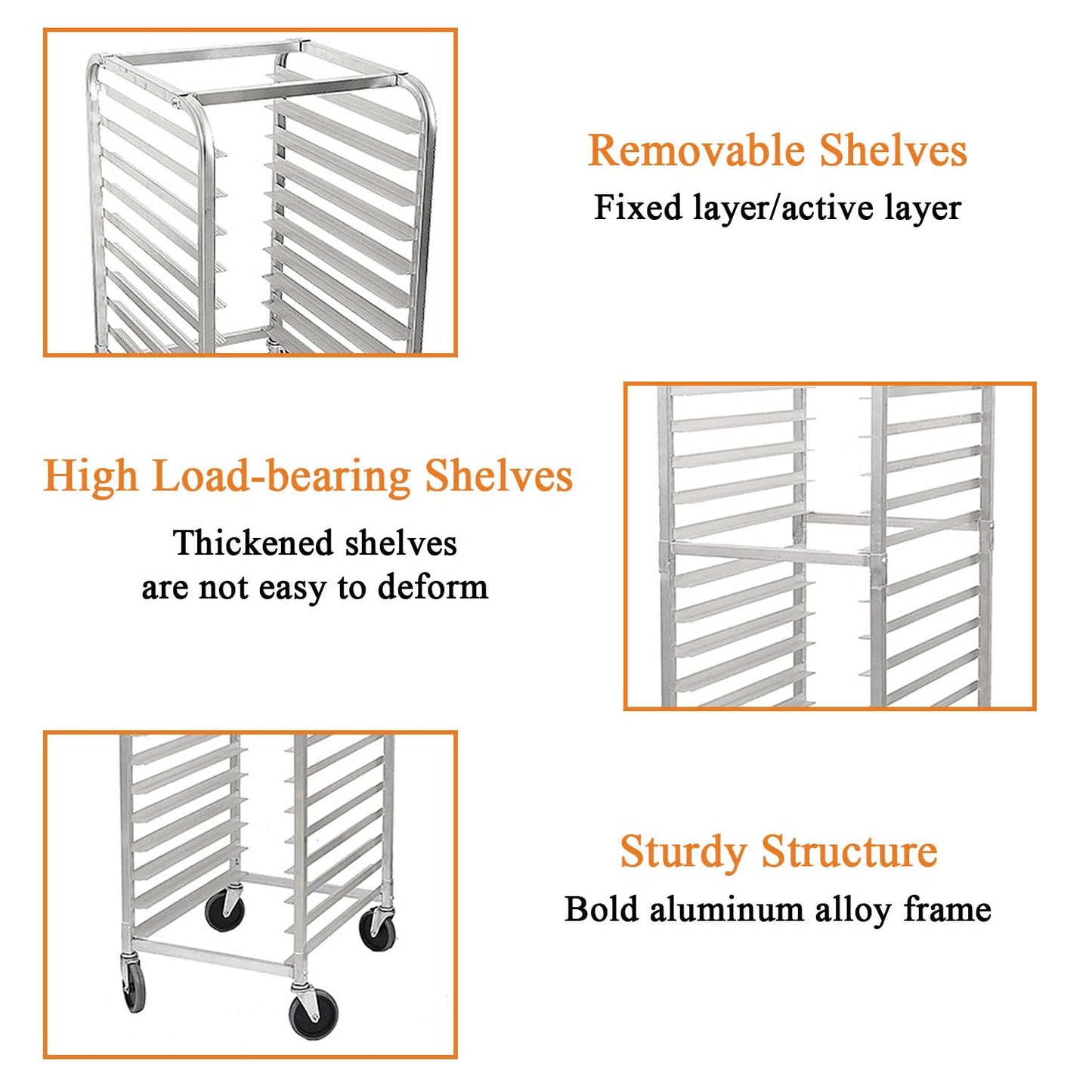 Zocgioe Bun Pan Rack, 10/20-Tier Commercial Bakery Racks with Brake Wheels, Bakery Rack, Aluminum Racking Trolley Storage, for Kitchen, Restaurant, Cafeteria, Pizzeria,20Tier