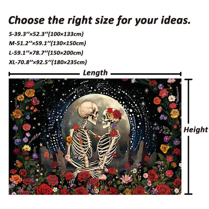 Serborlur Skeleton Lovers Tapestry Aesthetic Gothic Skull Tapestries Boho Romantic Flower Floral Wall Decor The Lovers Wall Hanging for Bedroom Living Room Dorm