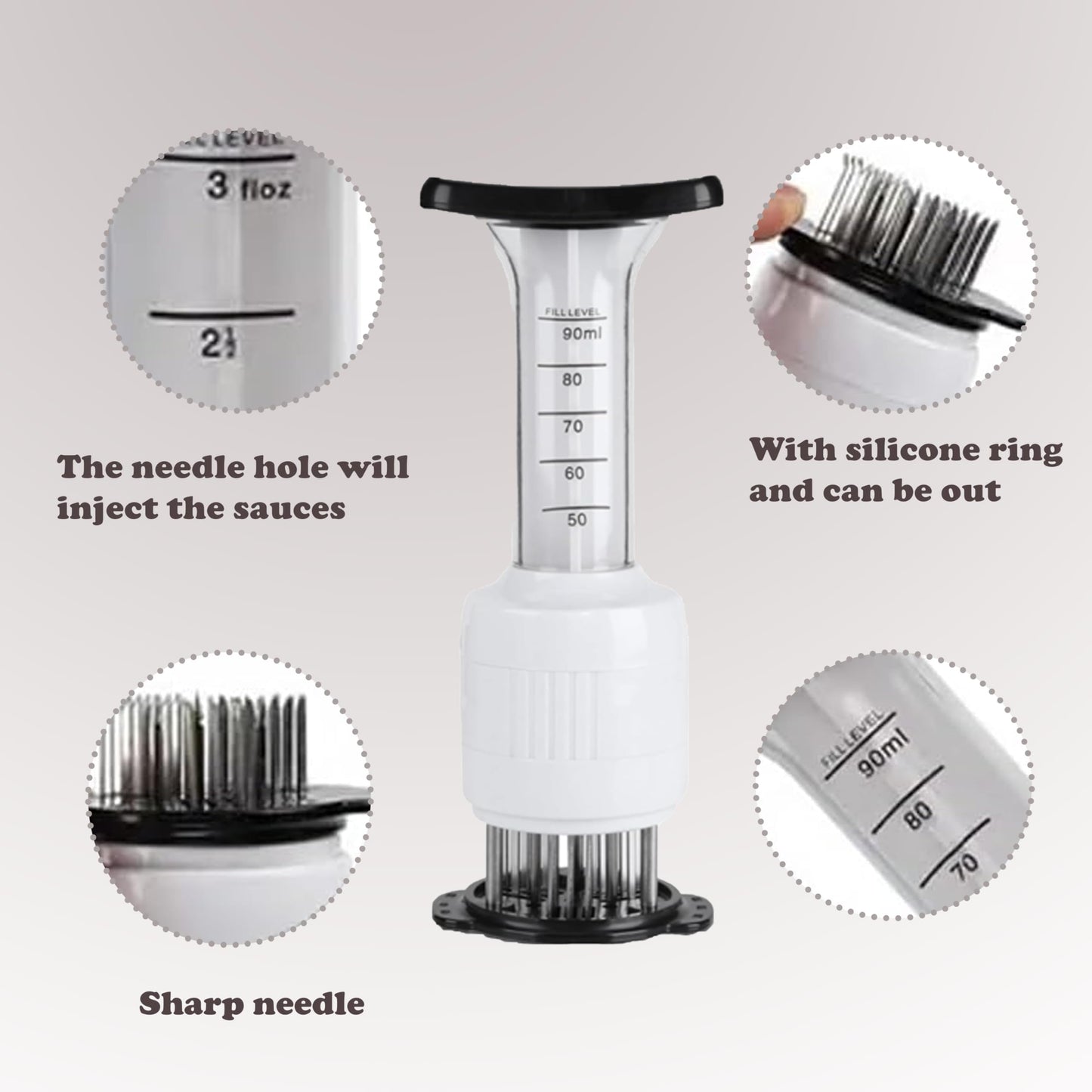 HMDIUM Stainless Steel Meat Injector - 1 Pack Seasoning Injector Marinade Injector for BBQ Turkey Chicken - Flavor Tenderizer Syringe for Poultry Cooking