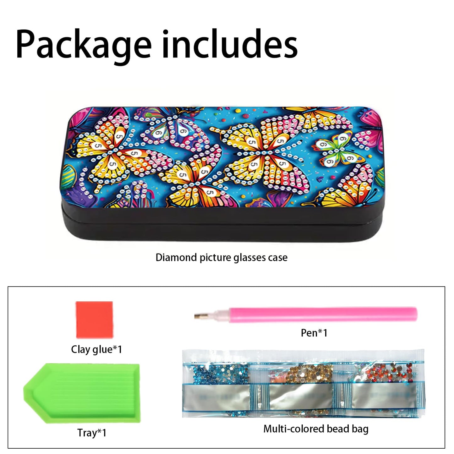 MVVMTOP Diamond Painting Eye Glass Case, DIY Butterfly Diamond Art Glasses Storage Box Sunglass Case for Adults Handmade for Art Craft Gift Travel Sunglass Eyeglasses