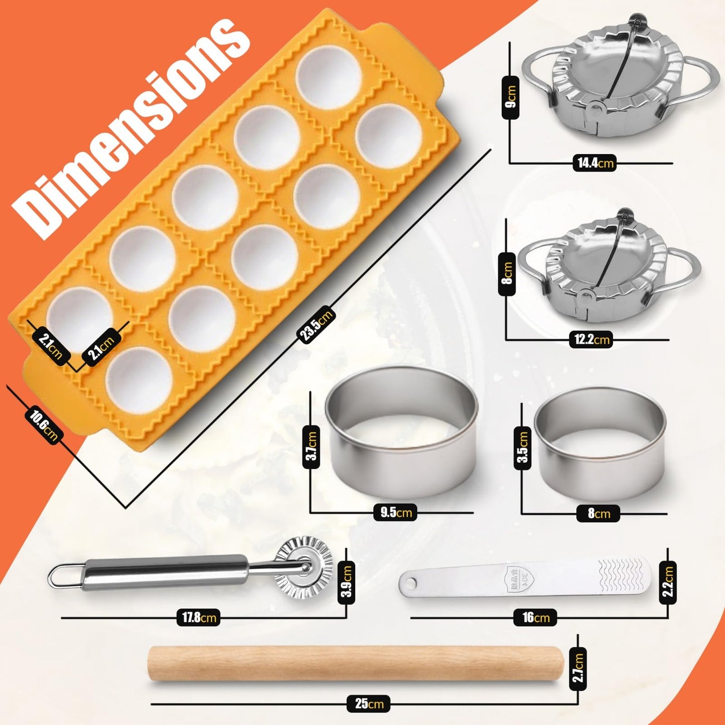 Ultimate Ravioli Maker Press & Dumpling Maker Kit - 10-Hole Ravioli Mold, Pasta Roller, Pastry Wheel & Pierogi Press - Stainless Steel Empanada Maker Machine & Pasta Making Tools for Kitchen (Round)