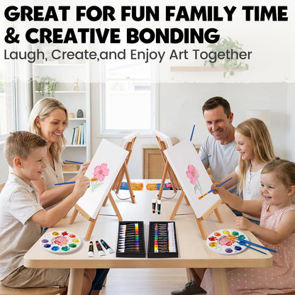 Set of 2 Acrylic Painting Kits for Adults and Couples, Sip and Paint Kit for Date Night, Acrylic Painting Kit with Canvas Boards and Easels, Professional Art Set for Couples, Families, Beginners
