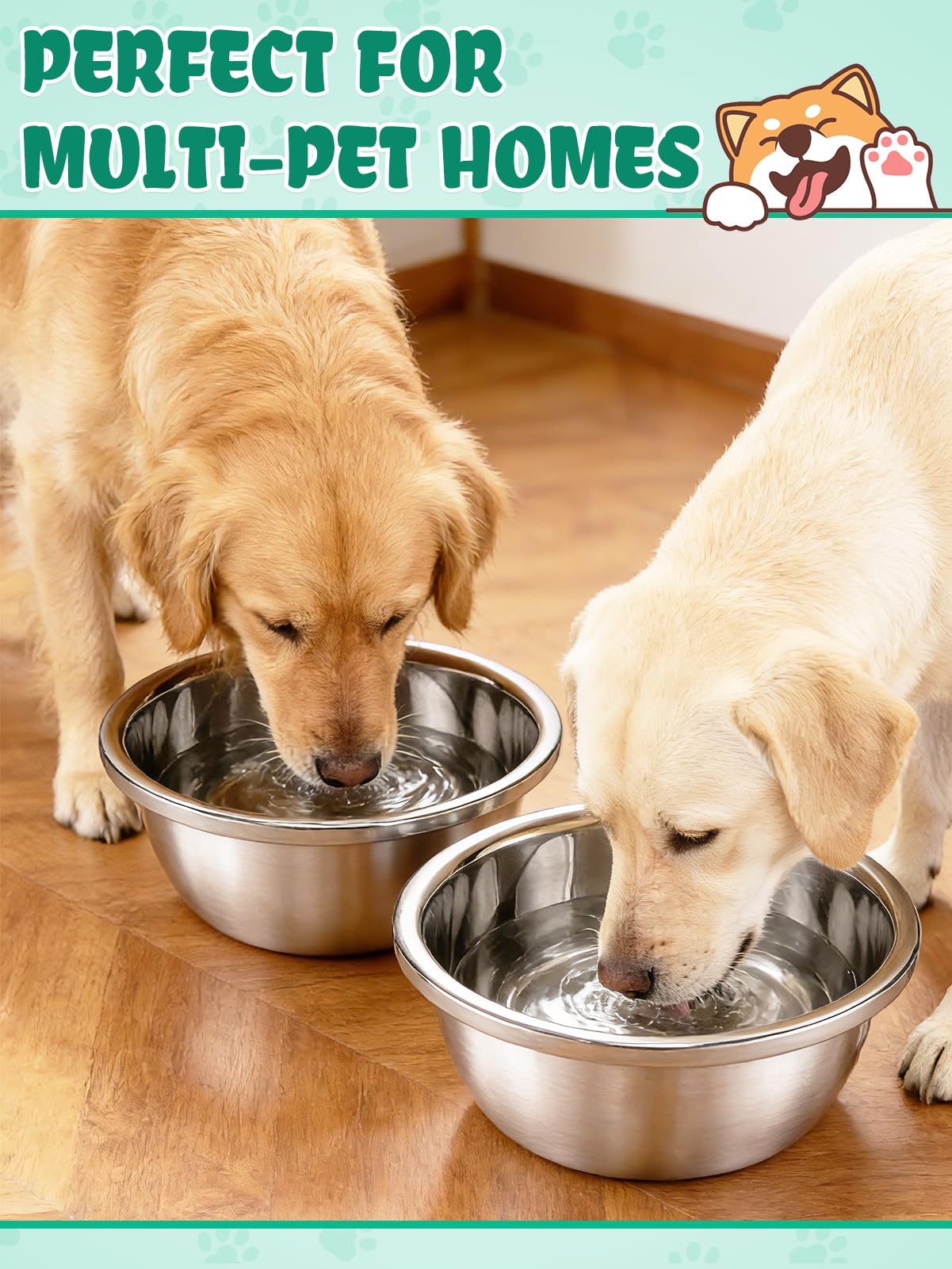 2pcs 1.3 Gallons Large Dog Water Bowl - Rustproof Stainless Steel Dog Bowls, Easy to Clean Metal Food Bowl for Medium Large Dogs Indoor Outdoor