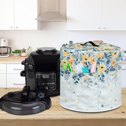 Round Dust Cover for Kitchen Appliance, Floral Printed Durable Rice Cooker Air Fryer Cover 8Qt