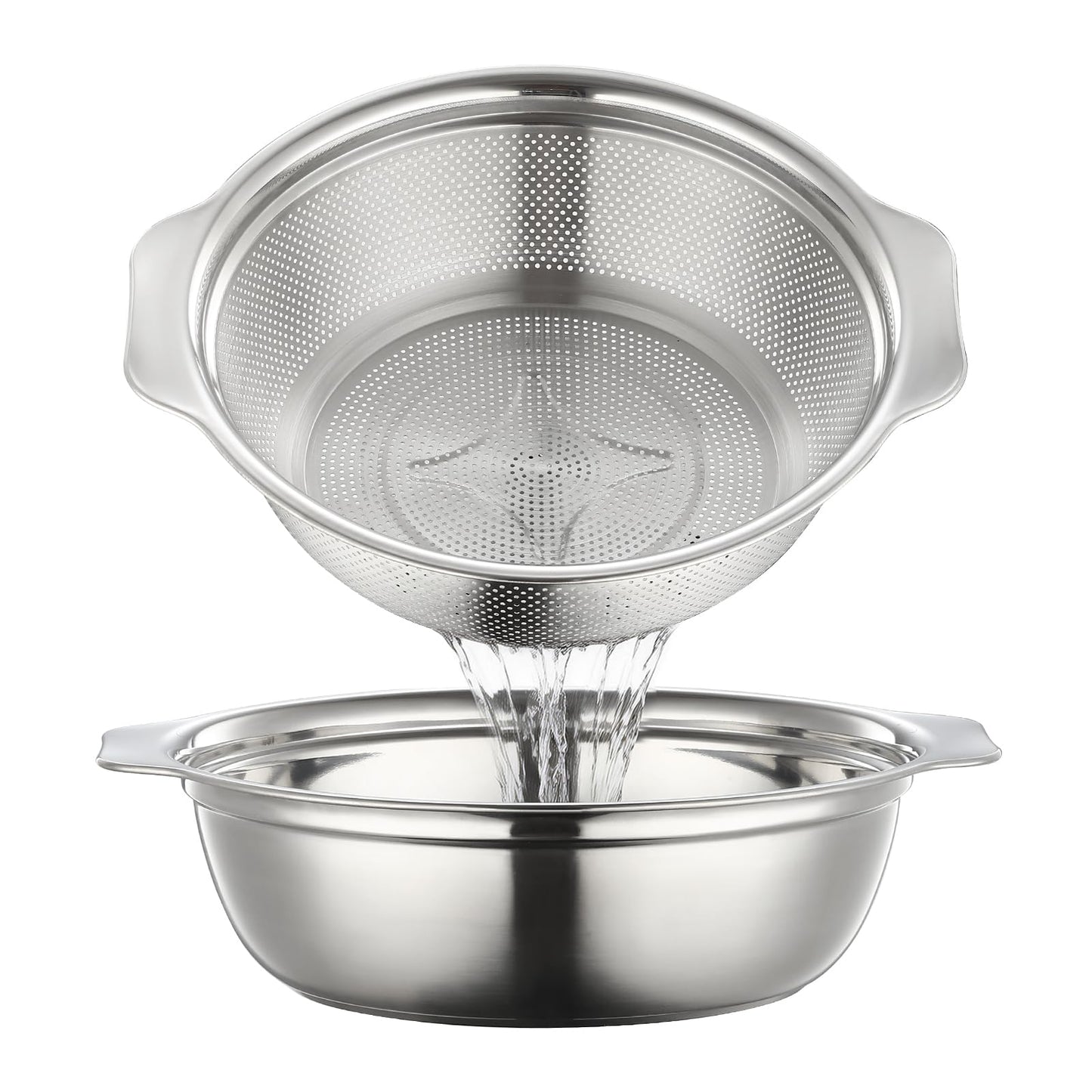 Stainless Steel Colander for Kitchen 2-Quart, Strainer Microporous with Mixing Bowl, Rice Strainer for Washing Vegetables, Fruit and Draining Cooked Pasta, Dishwasher Safe