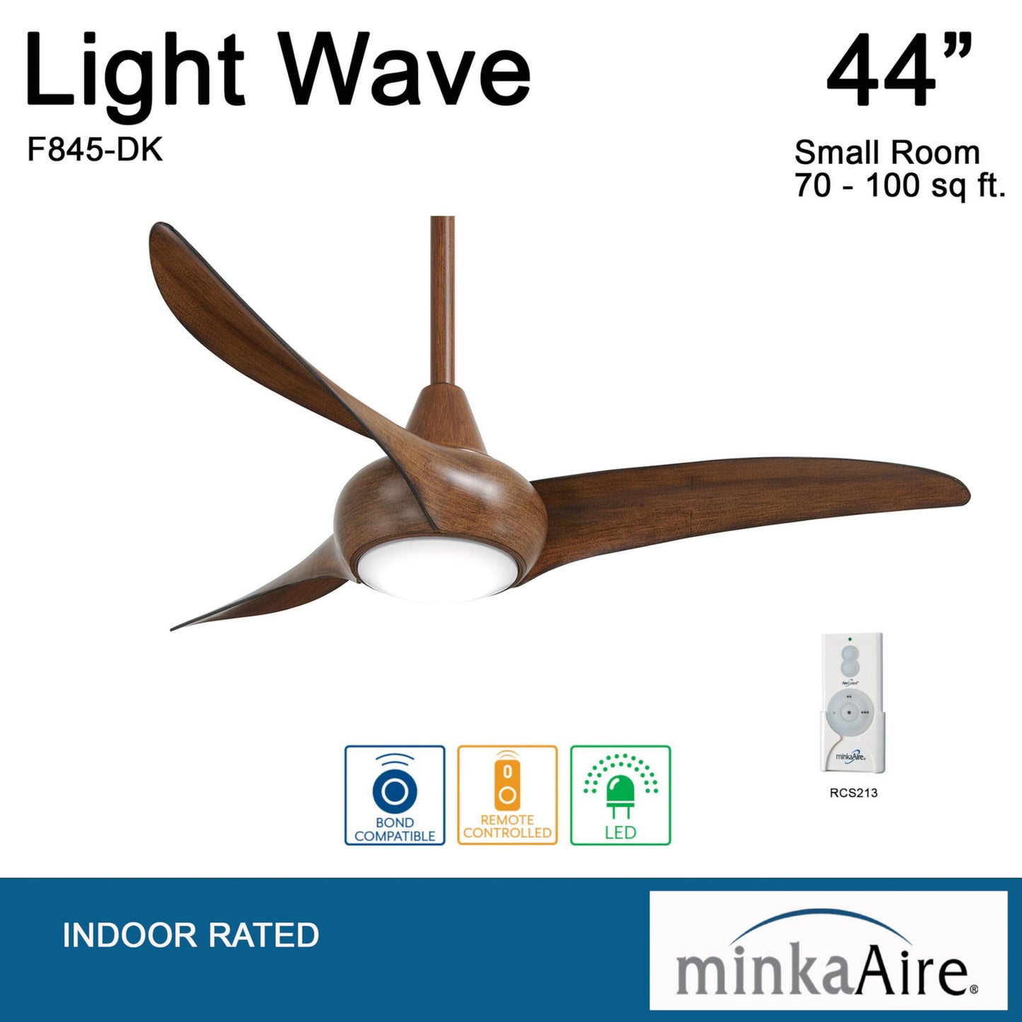 Minka-Aire F845-DK Light Wave 44" Ceiling Fan with LED Light and Remote Control in Distressed Koa Finish