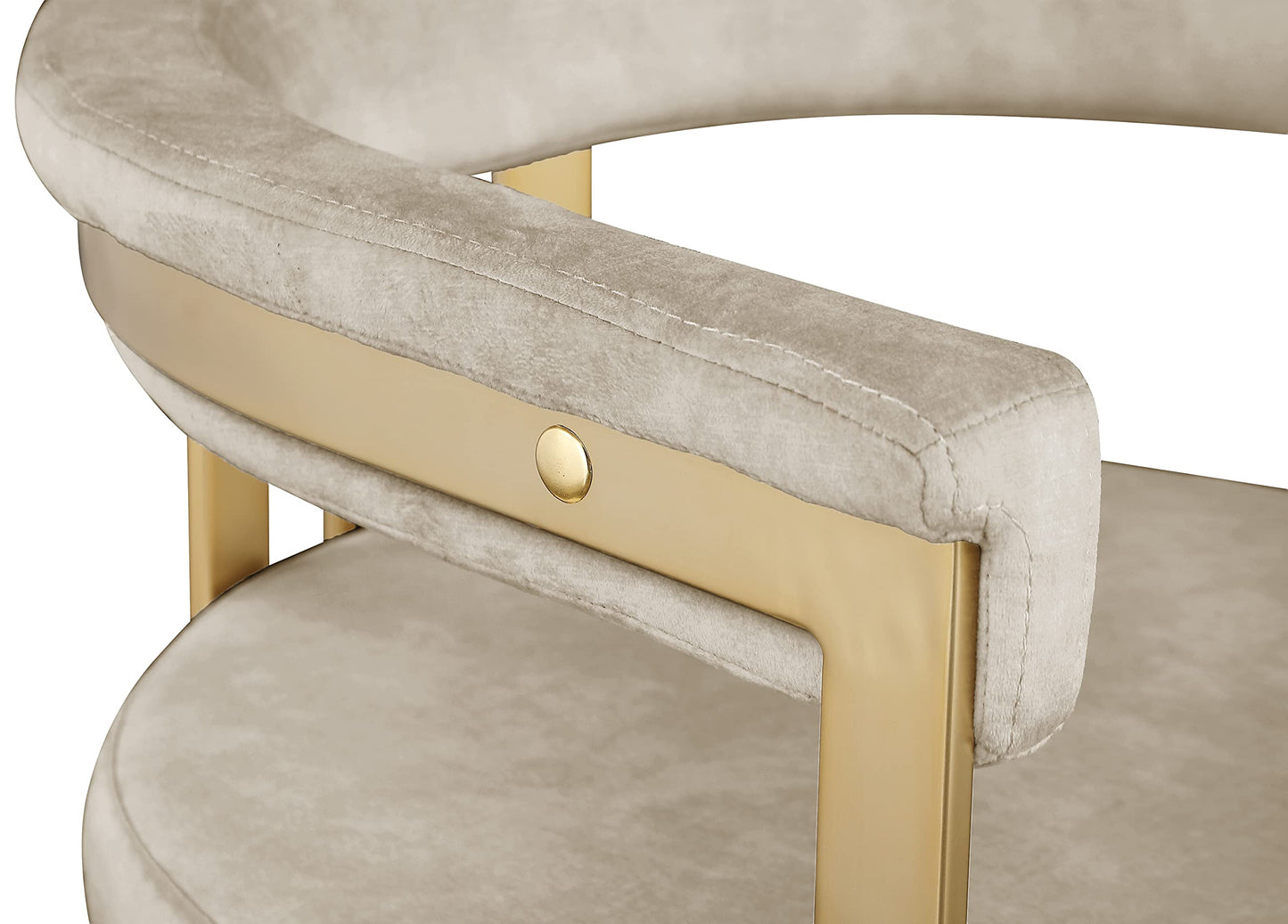 Meridian Furniture 596Stone-C Marcello Collection Modern | Contemporary Velvet Upholstered Counter Height Stool with Brushed Brass Iron Frame, 22.5" W x 20" D x 35.5" H, Stone, Set of 2