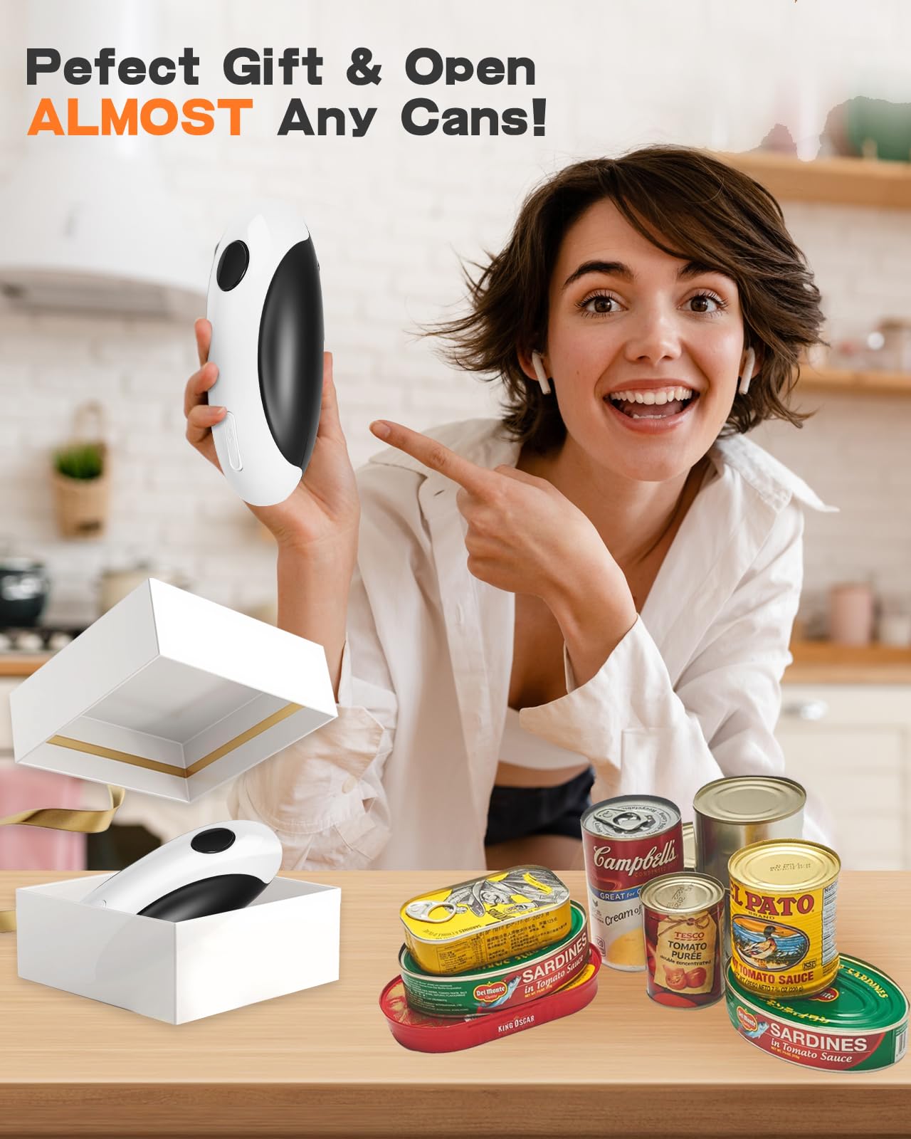 Electric Can Opener, Can Opener Electric Fits All Can Sizes, One Touch USB Rechargeable Automatic Can Opener for Kitchen and Seniors with Arthritis, Chef, Portable Kitchen Gadgets