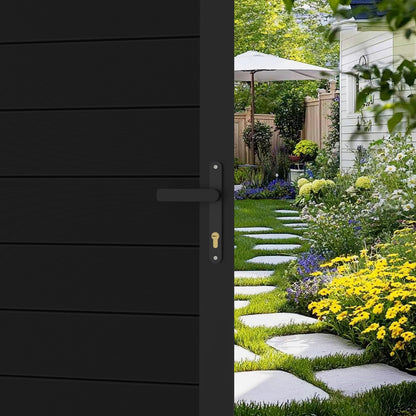 Mondaria Aluminum Double Fence Gate, 6FT H x 10FT W Outdoor Driveway Privacy Gate with Heavy Duty Metal Frame, Rustproof Powder-Coated Gate with Lockable Handle Kit (Posts Not Included)
