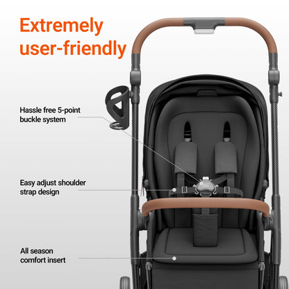 MAMAZING Air Lux Baby Stroller with Bassinet from Newborn to 50 lbs, Strength Carbon Fiber Frame Only 15.8lbs, Bassinet Stroller Included Reversible Seat, Car Seat Adapter & Large Storage Basket