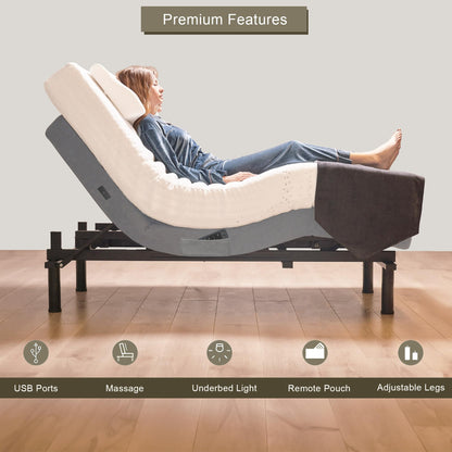 Irvine Home Collection King Adjustable Bed Base - Dual Massage - USB Ports - Zero Gravity - Underbed Light - Wireless Remote - Zero Clearance - Anti Snore - Memory Positions
