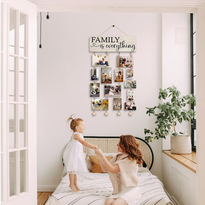 NaZaUK Family Picture Frames Collage Wall Decor Hanging Display, Family is Everything, Hanging Photo Display with Clips, Picture Board Wood Rustic Frames, Bedroom Decor for Teen Girls