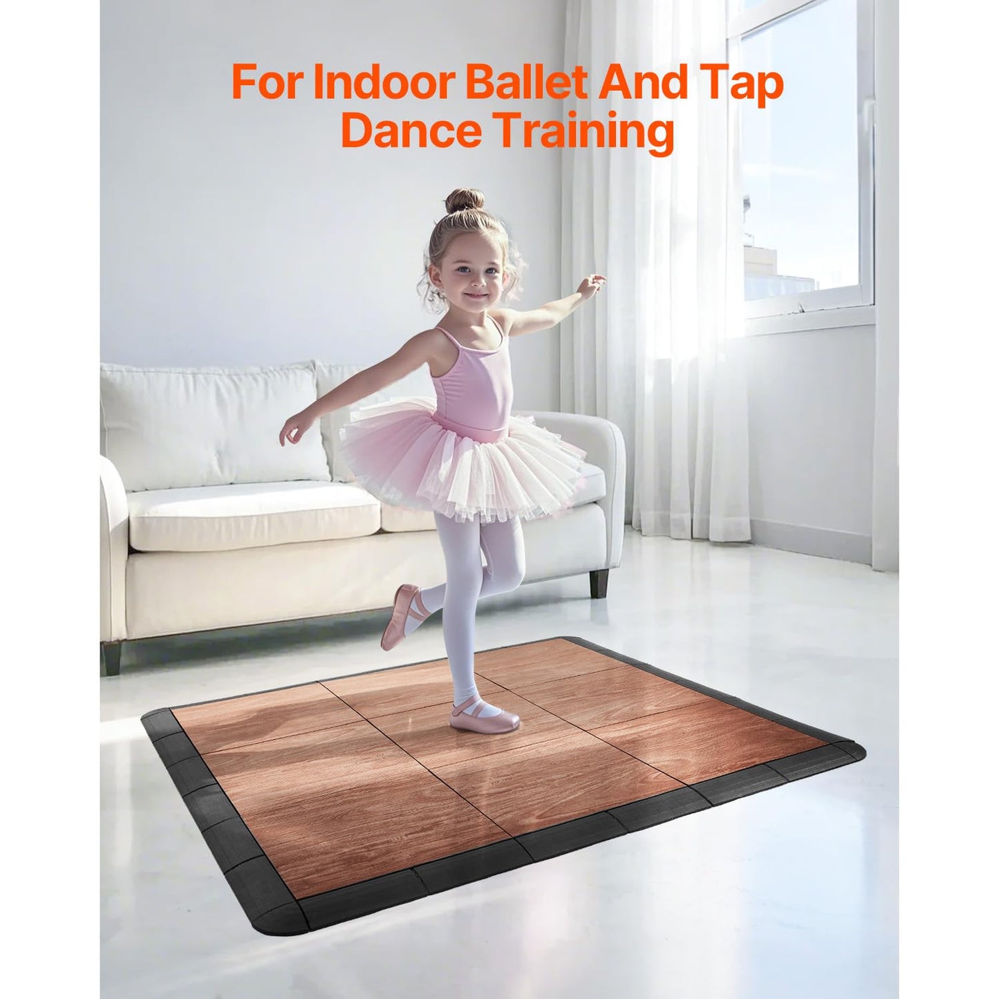 Happybuy Dance Floor Tiles, 12.4 x 12.4 in 52-Piece Interlocking, Portable Dance Flooring with Cushioned Base (Oak Wood Grain, 52 sq. ft/Box)