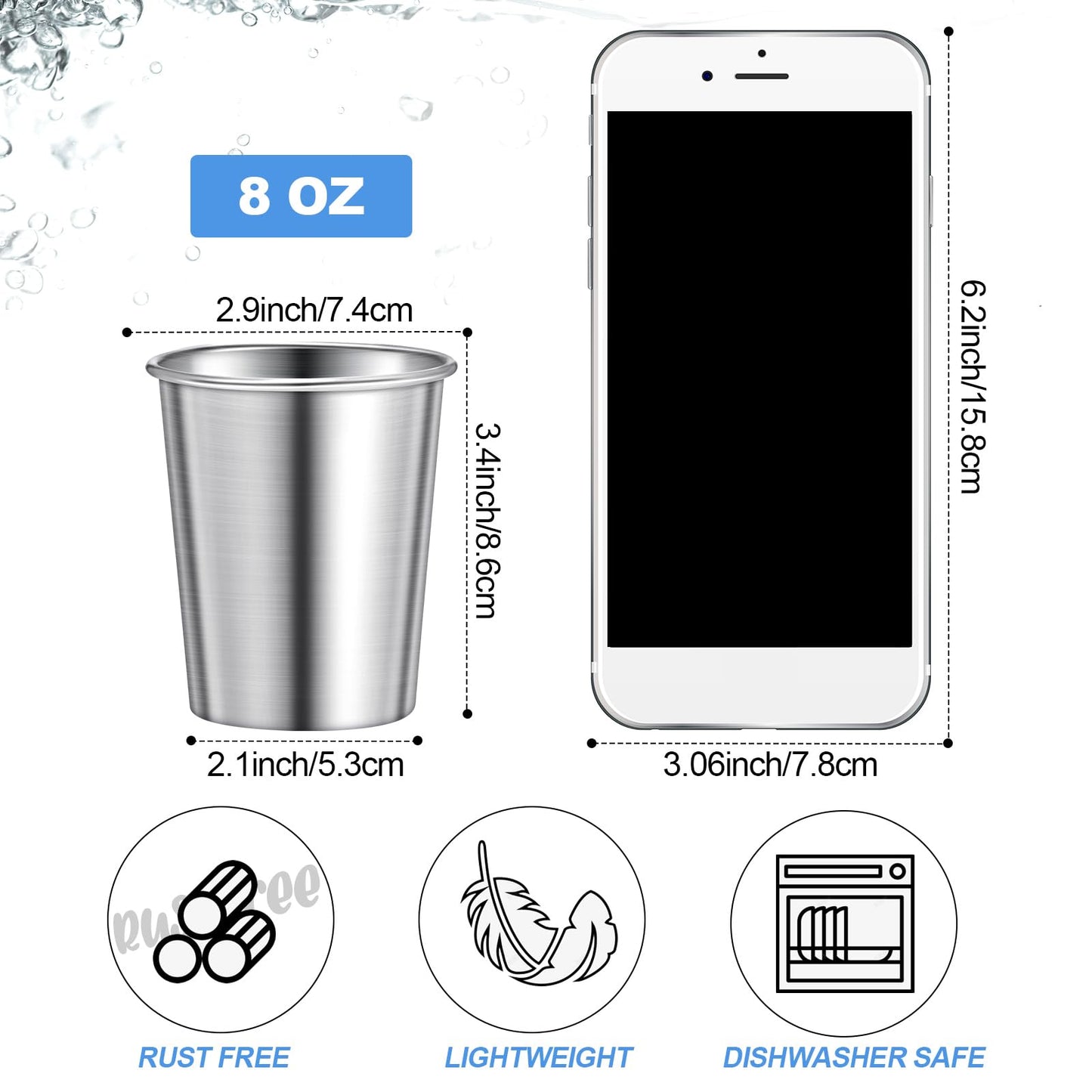 Honeydak 20 Pieces 8 oz Stainless Steel Pint Cups Unbreakable Stackable Metal Mint Julep Cups Reusable Shatterproof Drinking Glasses for Kids Adults Travel Camping Outdoor Home Bar Restaurant