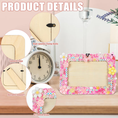 Thyle 4 Pack Mosaic Picture Frame Painting Craft Kit for 4 x 6 Inch Photo 4 Pcs DIY Unfinished Wooden Picture Frames with Beads Stickers Tweezers for DIY Craft Gifts
