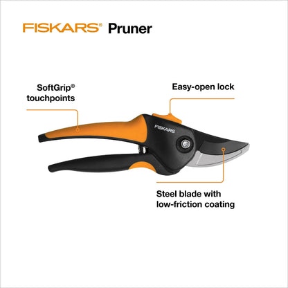 Fiskars Bypass Pruning Shears, Branch Cutter with 5/8" Cut Capacity, Garden Shears with Sharp Steel Blade, Rust Resistant, Ergonomic Pruners with Comfort Handle and Safety Lock, Gardening Hand Tools