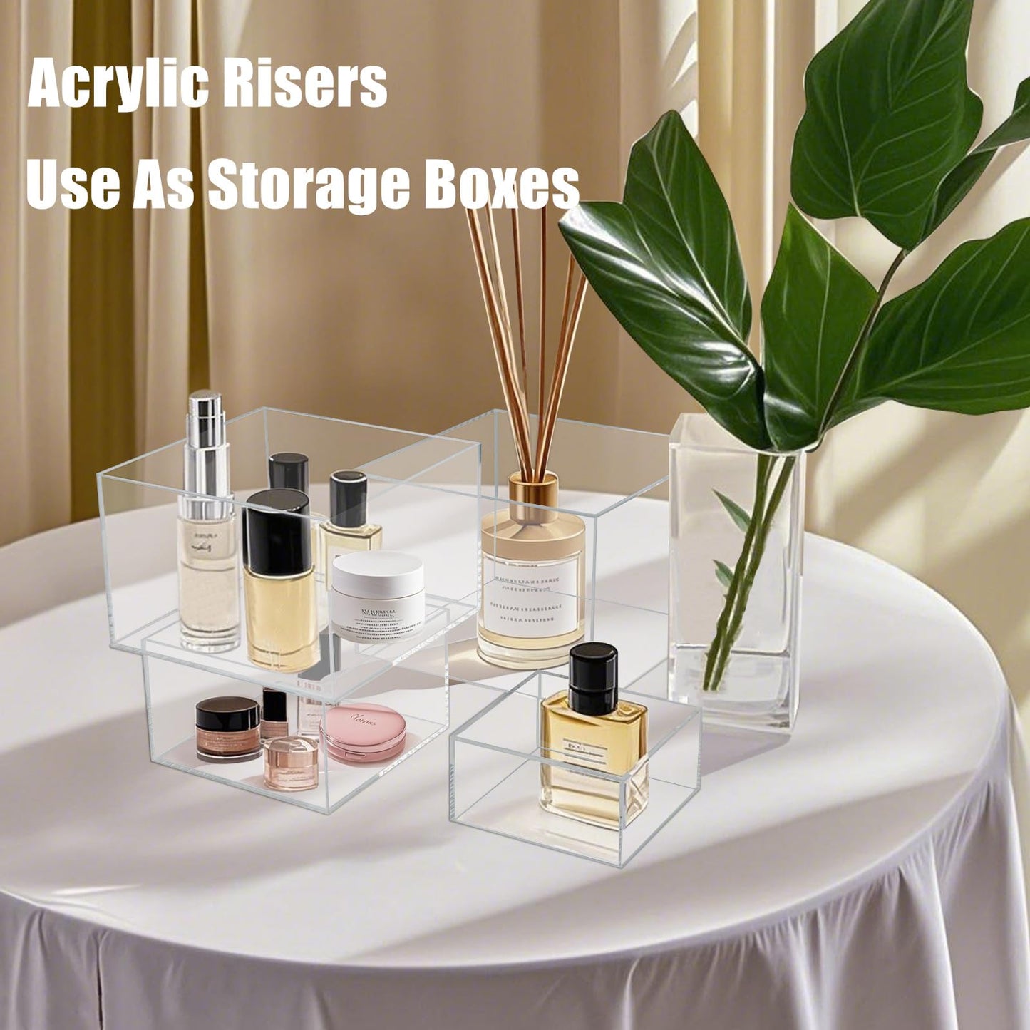 Cliselda 6Pcs Clear Acrylic Boxes for Display, Food Risers for Buffet Table Party Cupcake Candy Desset,Acrylic Nesting Risers Display Stands Cube Boxes with Hollow Bottoms