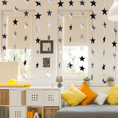 Patelai 130 Feet Glitter Star Garland Banner 2026 Party Decoration Double Side Star Hanging String Streamer Paper Twinkle for Graduation Wedding Birthday (Black)