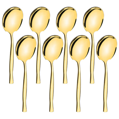 Sadstory 8 Pieces Stainless Steel Serving Spoons, Gold Banquet Serving Spoons