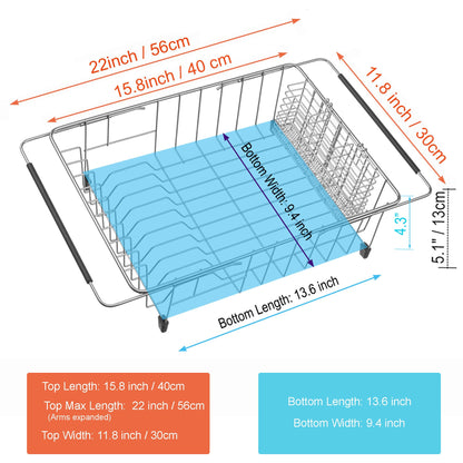 iPEGTOP Expandable Dish Drying Rack Over Sink, Rustproof Stainless Steel Basket Shelf, Multifunctional Dish Drainer Organizer with Utensil Cutlery Holder
