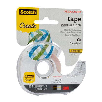 Scotch Create Double-Sided Permanent Tape, 1 Dispenser, 1/2 in x 300 in, Clear, Strong Double Sided Tape for Crafts (002-CFT) (Pack of 2)
