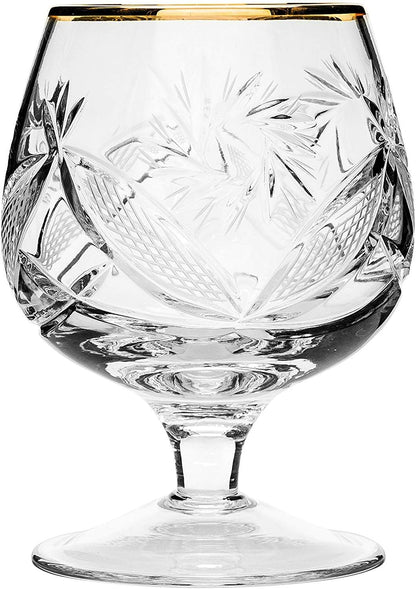 Set of 2 Vintage Hand Made Crystal Glasses, 24K Gold Rim Brandy & Cognac Snifter Old-Fashioned Glassware