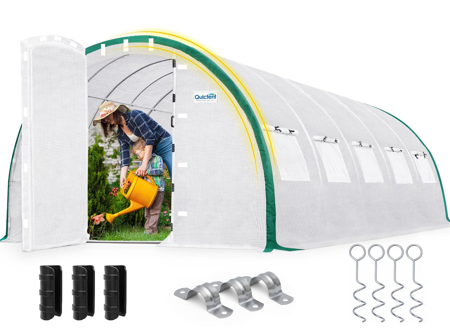 Quictent 25x10x6.6 FT Premium Greenhouse for Outdoors with 2 Door Frames, Reinforced Top Structure & Cover, Large Heavy Duty Walk-in Tunnel Hoop Green House for Garden Backyard Flower Winter, White