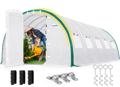 Quictent 25x10x6.6 FT Premium Greenhouse for Outdoors with 2 Door Frames, Reinforced Top Structure & Cover, Large Heavy Duty Walk-in Tunnel Hoop Green House for Garden Backyard Flower Winter, White