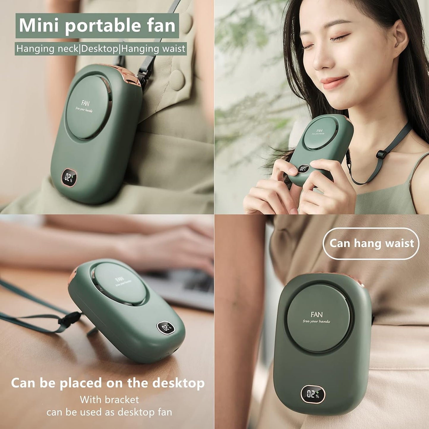 2021 Mini Personal Fan Portable and Rechargeable with Lanyard, 3 Speed Bladeless Quiet Fan for Travel