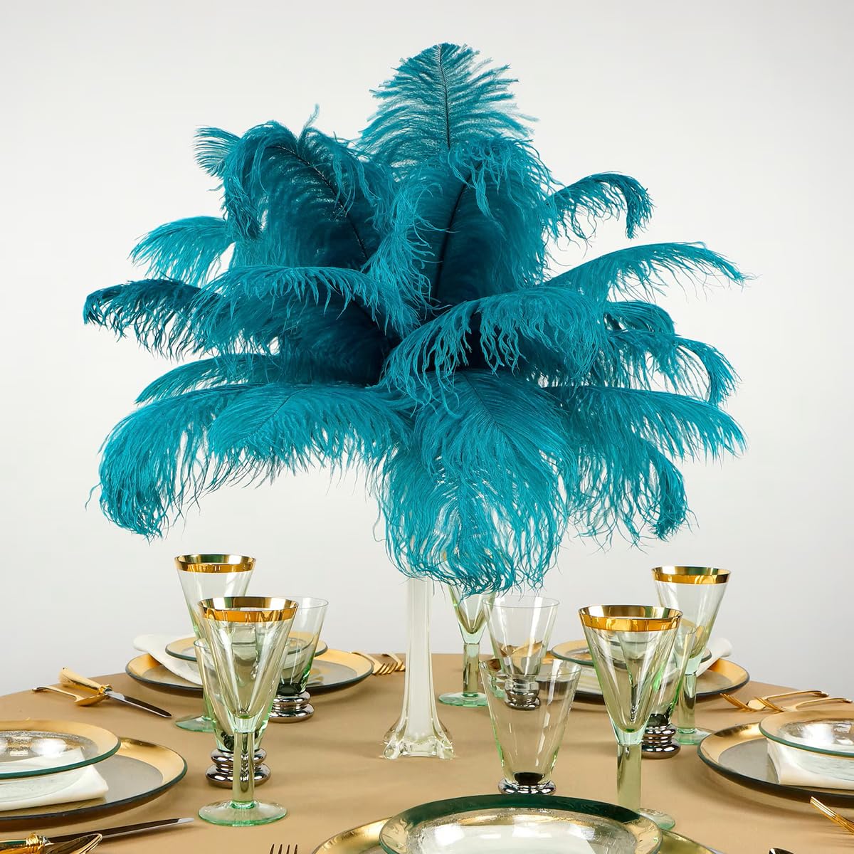 Ostrich Feathers 14-16 inch(35-40cm) Natural Bulk 10pcs Peacock Blue Feathers for Crafting Vase Wedding Party Home Christmas Day Decoration (Peacock Blue, 14-16 inch)