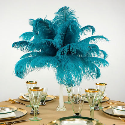 Ostrich Feathers 14-16 inch(35-40cm) Natural Bulk 10pcs Peacock Blue Feathers for Crafting Vase Wedding Party Home Christmas Day Decoration (Peacock Blue, 14-16 inch)