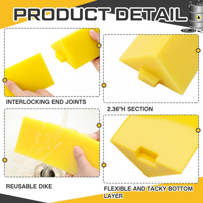 Pushglossy 1 Pcs Spill Barrier Dike 5'L x 4.3"W x 2.4"H Water Dam Barrier Liquid Blocker for Garage Home Floor Flooding Solutions(Yellow)