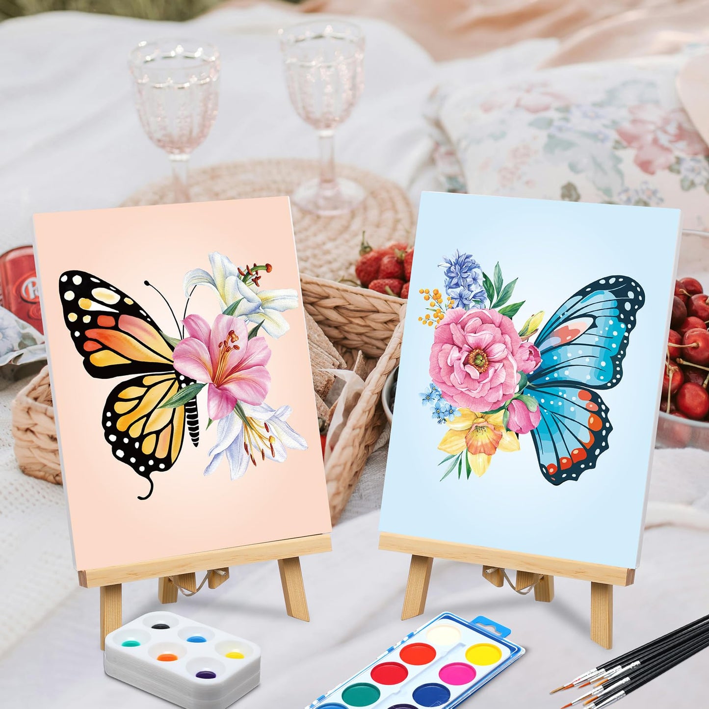 Ctosree 12 Sets Pre Drawn Canvas Kit for Painting Adults Sip and Paint Kit Art Pre Printed Canvas Bulk for Easter Mother's Day Gifts Adult's Date Night(Butterfly,8 x 10 in)