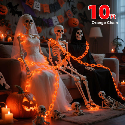 10Ft Battery Operated Plastic Chain Lights for Halloween Decorations, 8 Modes Timer Orange Halloween String Lights Waterproof Lighted Props Chains for Skeleton Dog, Haunt House,Costumes Party Decor