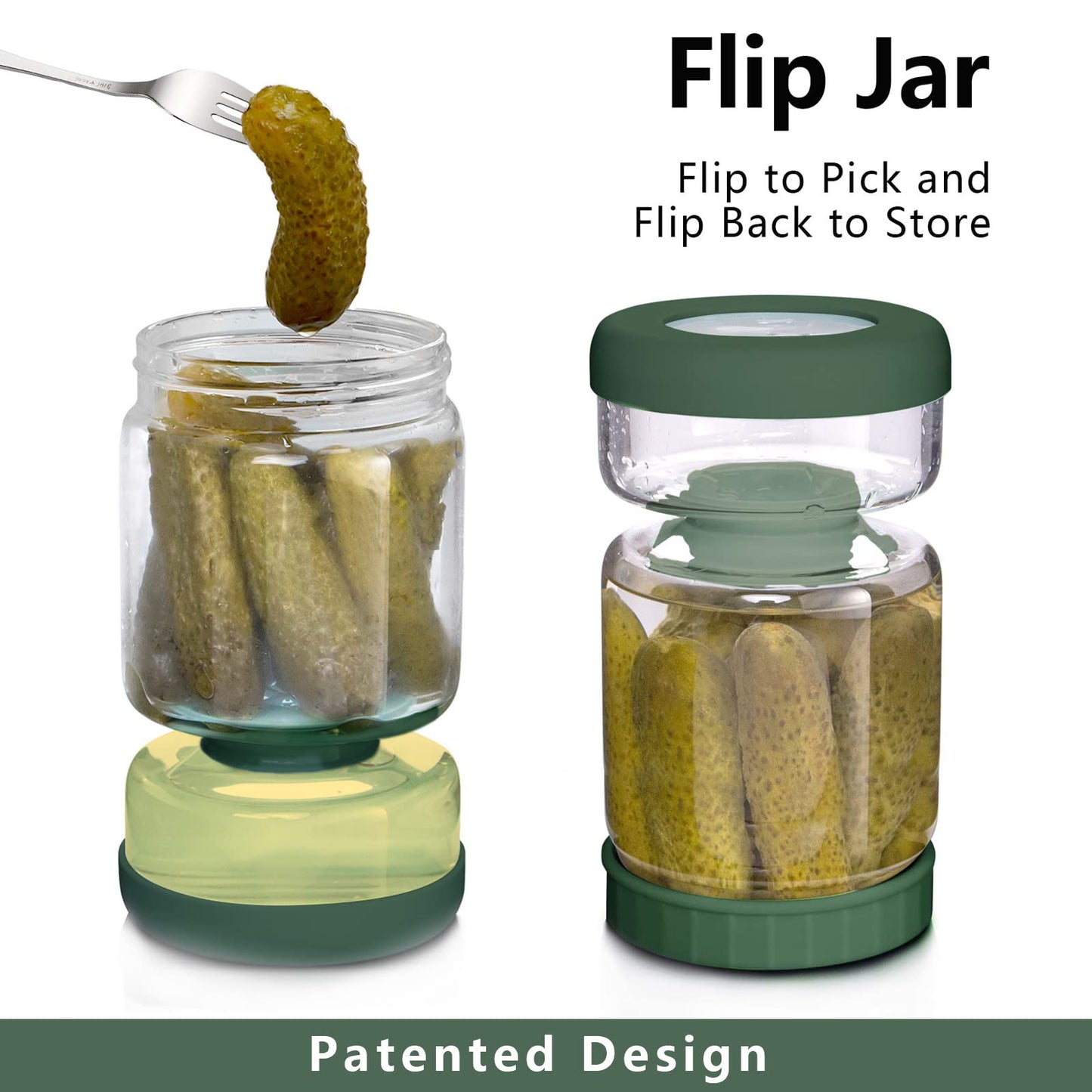 WhiteRhino Glass Pickle Jar,34oz Olive Hourglass Jar with Strainer,Airtight Glass Jar Pickle Juice Separator Flip Pickle Jar for Gherkin Jalapeno