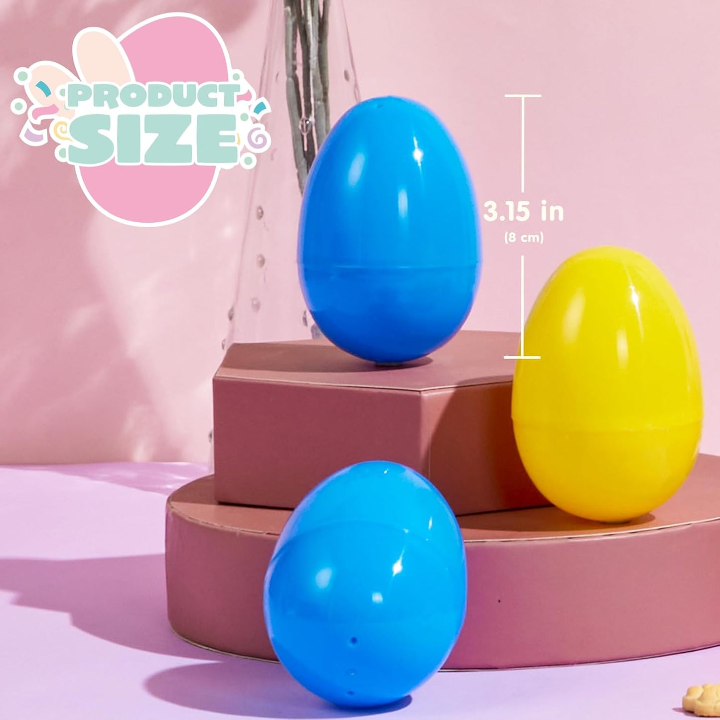 3.15" 150PCS JOYIN Easter Eggs, Large Fillable Plastic Eggs Empty Colorful Bright Eggshells with Hinge for Easter Hunt