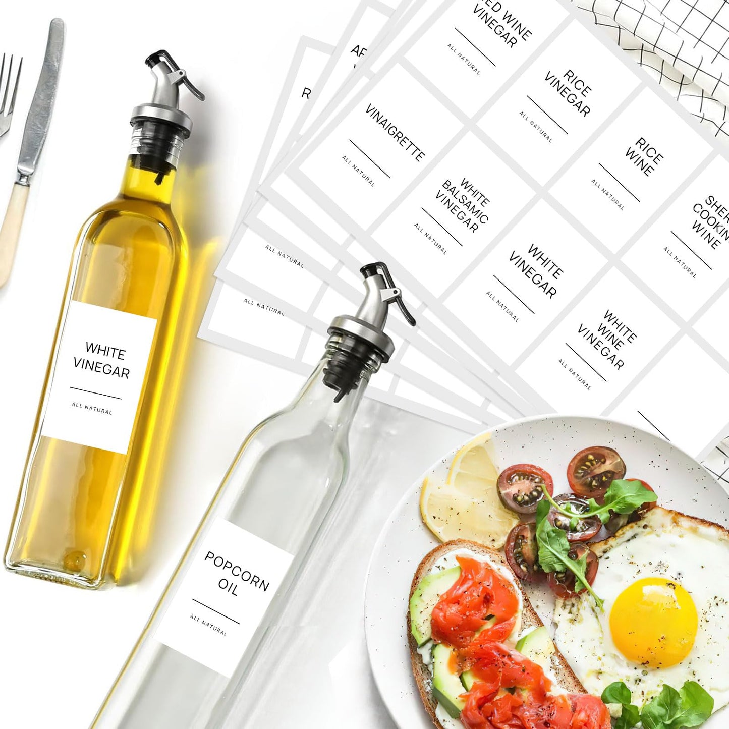 HVSWLY Oil and Vinegar Labels for Bottles,50 Pantry Labels for Vinegar & Oil Dispenser Bottles,Olive Oil Bottle Jar Labels Stickers, Kitchen Condiment Labels Set