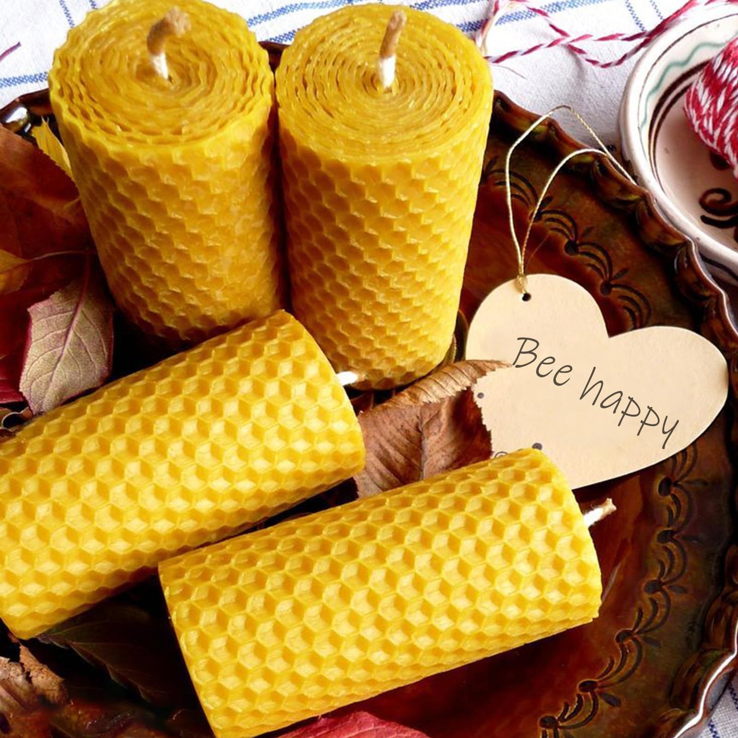 MOSROAD Beeswax Sheets for Candle Making, 30Pcs DIY Beeswax Candles Rolling Kit for Kids & Adults, Natural Honeycomb Sheets (8 x 8 Inch) with Cotton Wick, Bee Ornaments, Lace Ribbon and Hemp Rope