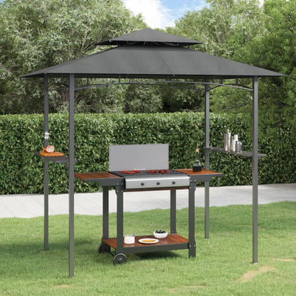 Xhnifbn Anthracite Steel BBQ Gazebo 94.5 x 94.5 x 95.7 in Powder-Coated Frame Double-Tier Roof Outdoor Canopy for Backyard Grilling, Family Reunion, Patio Party