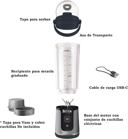 Ninja BC151BK Portable Blender - Cordless 18oz Personal Blender for Smoothies & Shakes | BPA Free, USB-C Rechargeable, Black